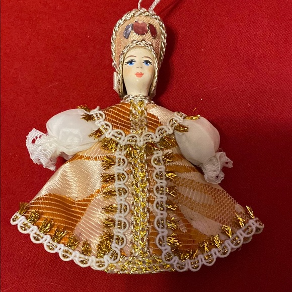 Other - Vintage Russian Doll Christmas Ornament with Gold and White Dress